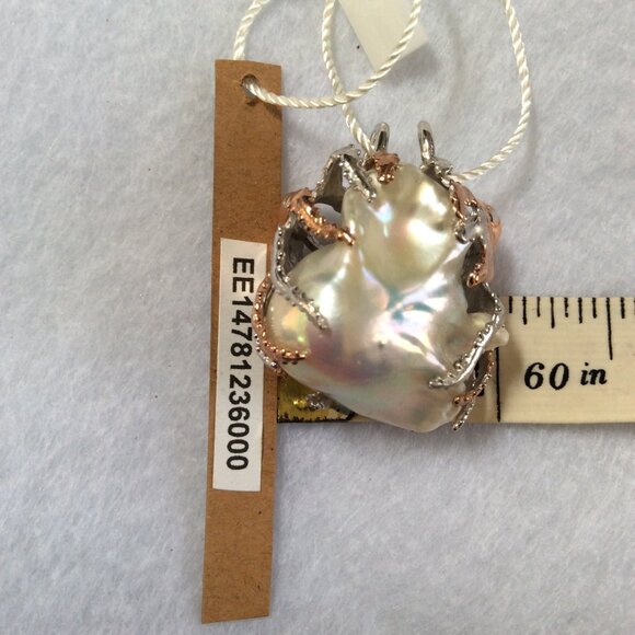 NWT14K ROSE & WHITE GOLD LARGE Natural Baroque Pearl 40.5x40mm Pendant MSRP $700 - Picture 4 of 5